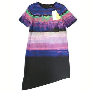 Karen Millen Silk Dress Watercolor Design Purple Lilac Orchid Black Small